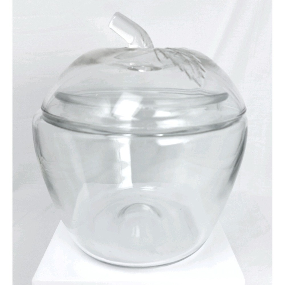 Vintage Anchor Hocking Clear Glass Apple Canister Cookie Jar Embossed Leaves